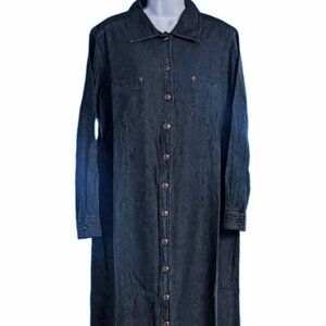 St. John's Bay Denim Button Down Midi Maxi Long Sleeve Shirt Dress 16W